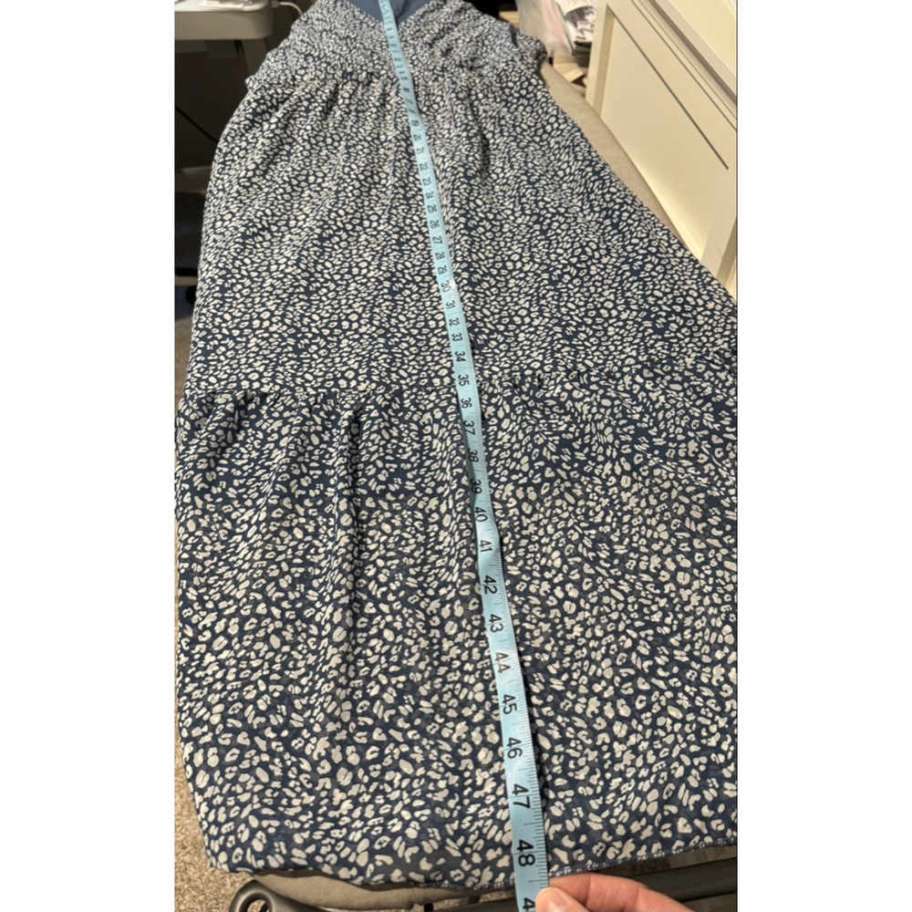 Women's BTFBM lined Blue & White Leopard Print Midi tiered Dress M - Picture 12 of 12